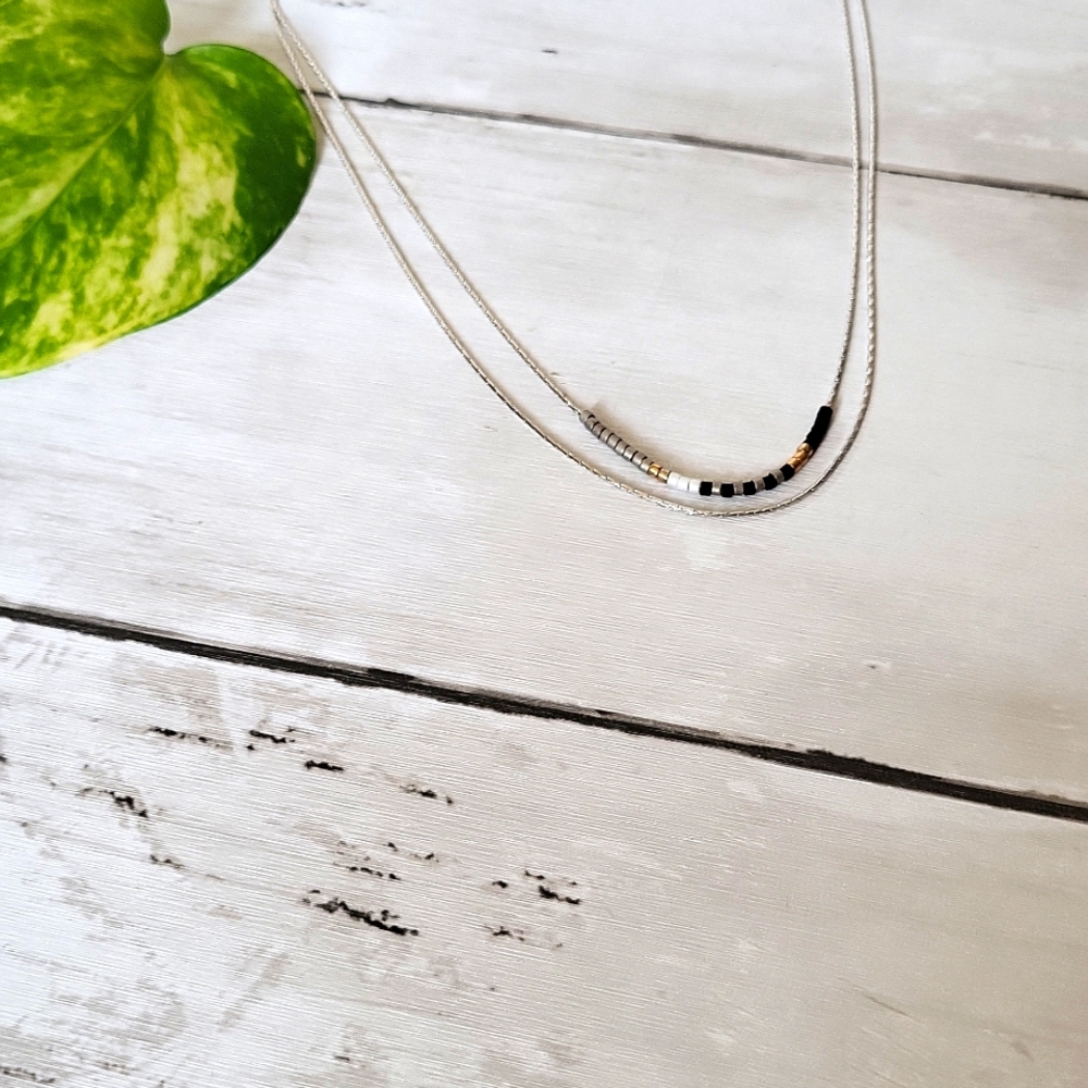 Dedicate Silver Double Chain with Neutral Gray, White, Black, Gold Detail